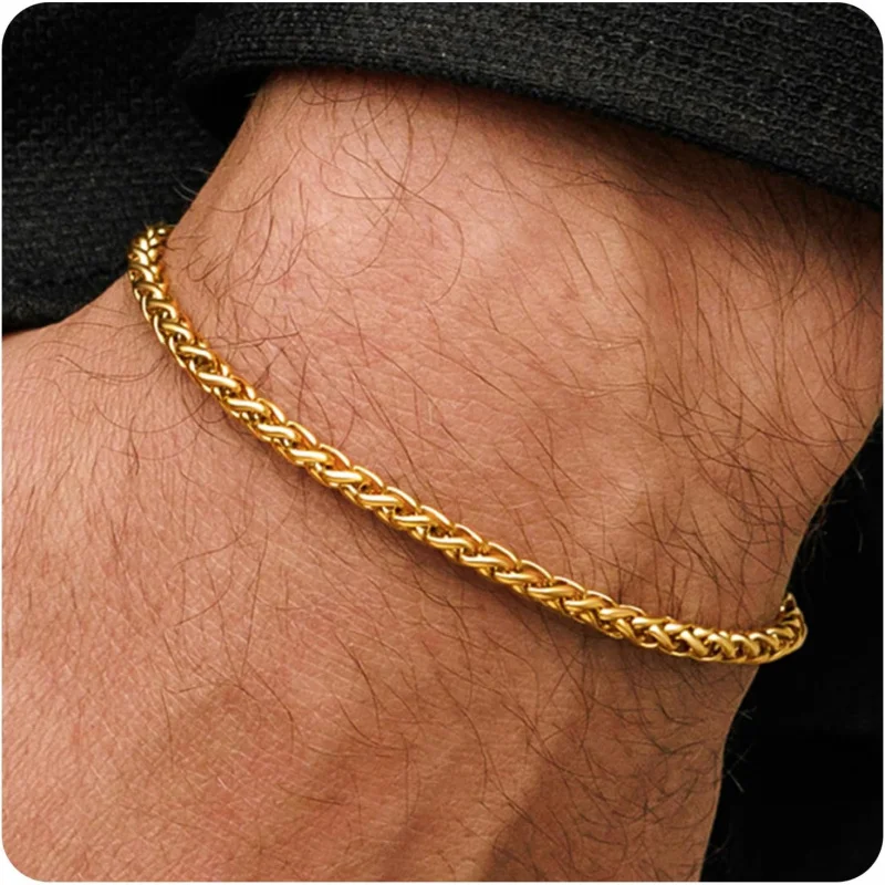

Hypoallergenic Stainless Steel Non-Tarnish Rope Chain Bracelet, Men Stylish Classic Birthday Gift for Dad Husband