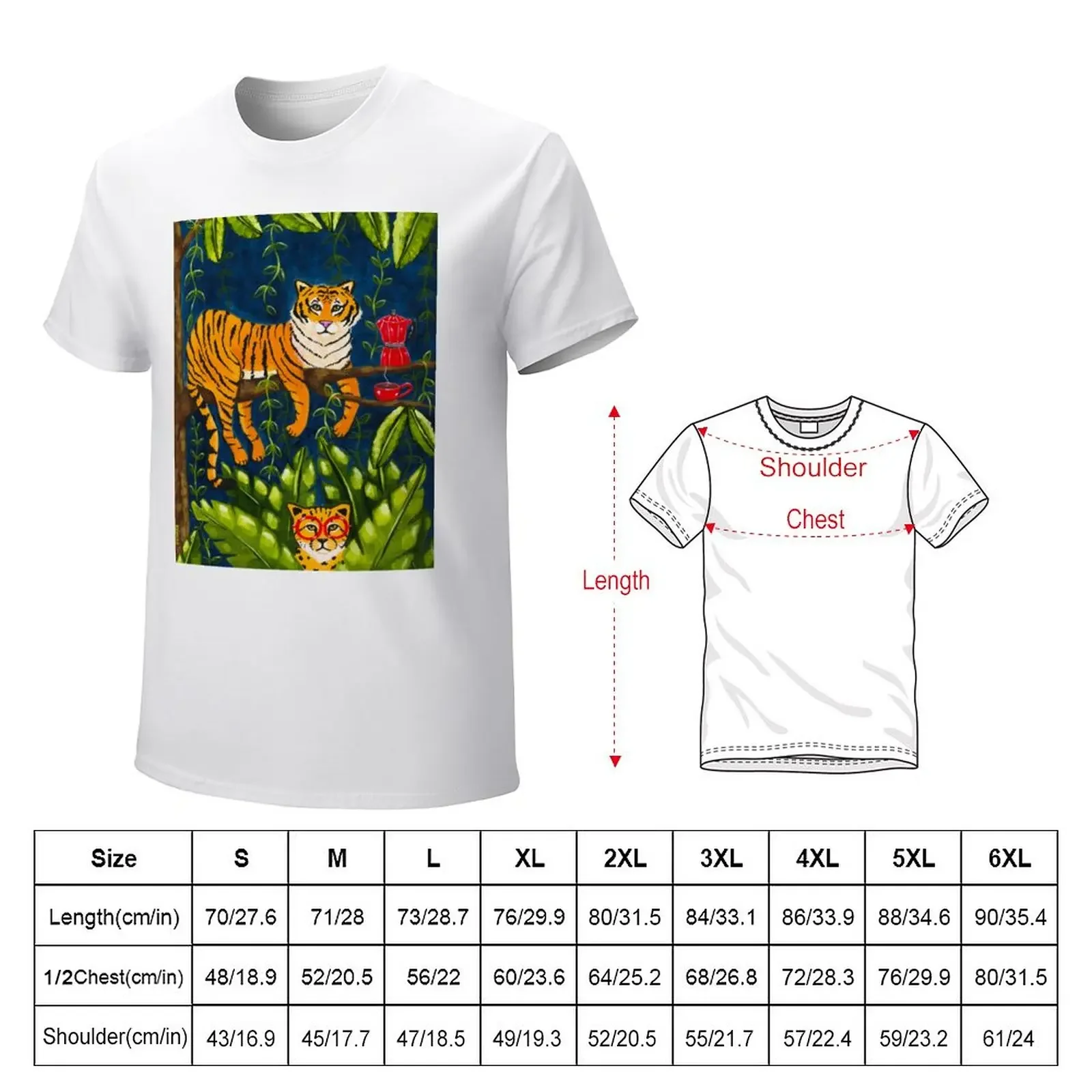 Jungle Tiger and Cheetah With Coffee T-Shirt kawaii clothes new edition mens graphic t-shirts anime