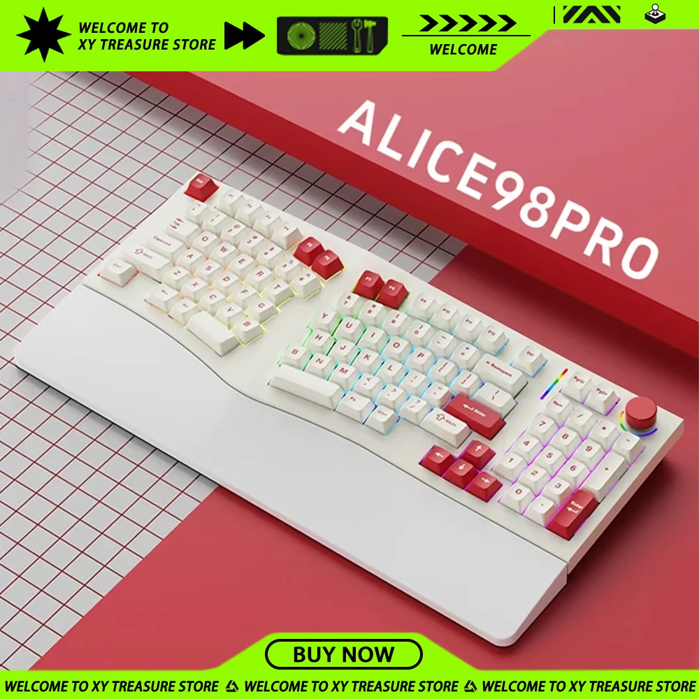 New FEKER Alice98 Pro Mechanical Keyboards RGB Backlight Ergonomics Hot-Swap Low Delay Wireless Wired Tri Mode Custom Keyboards