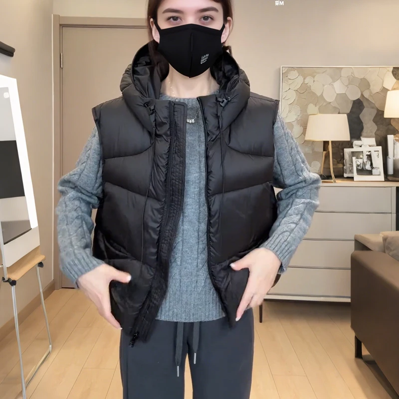 

Loose Fit Hooded Cotton Vest Women's Winter New Korean Style plus Size Warm Comfortable Breathable Zipper Closure Short Coat
