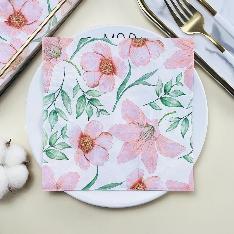 

20pcs/P Pink Floral Printed Napkins Paper Coloured Wedding Decoration Mouth Cloth Party Table Setting Paper Placemats DIY Paper