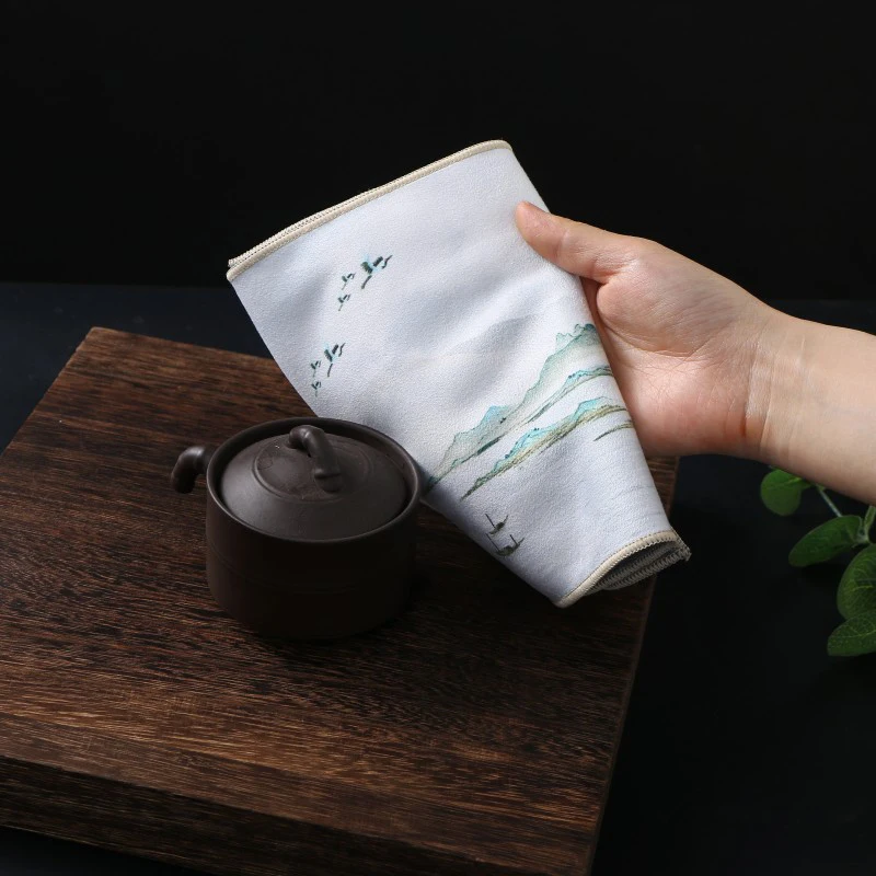 High-end Tea Cleaning Set Cup Mat Accessories Chinese Professional Rag Painted Thick Tea Towel Super Absorbent