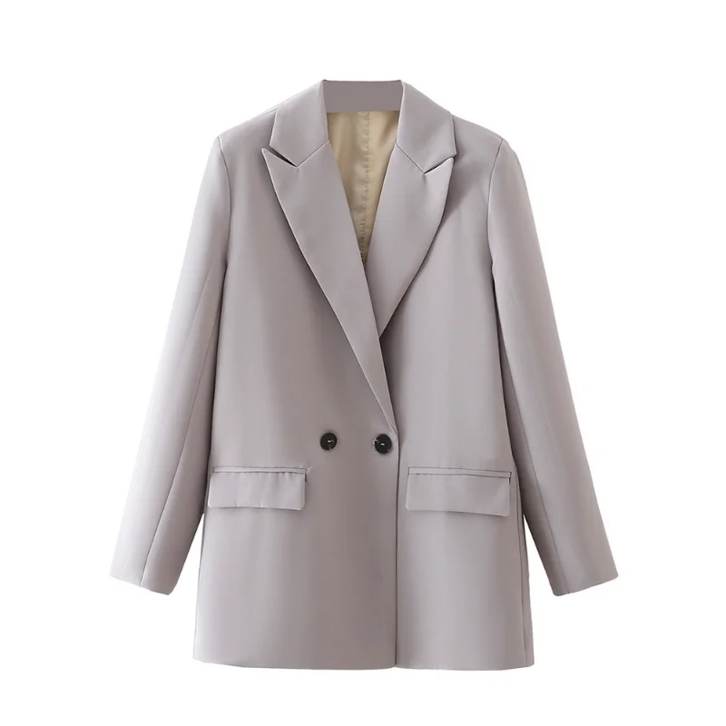 Women Chic Office Lady Double Breasted Blazer Vintage Coat Fashion Notched Collar Long Sleeve Ladies Outerwear Stylish Tops