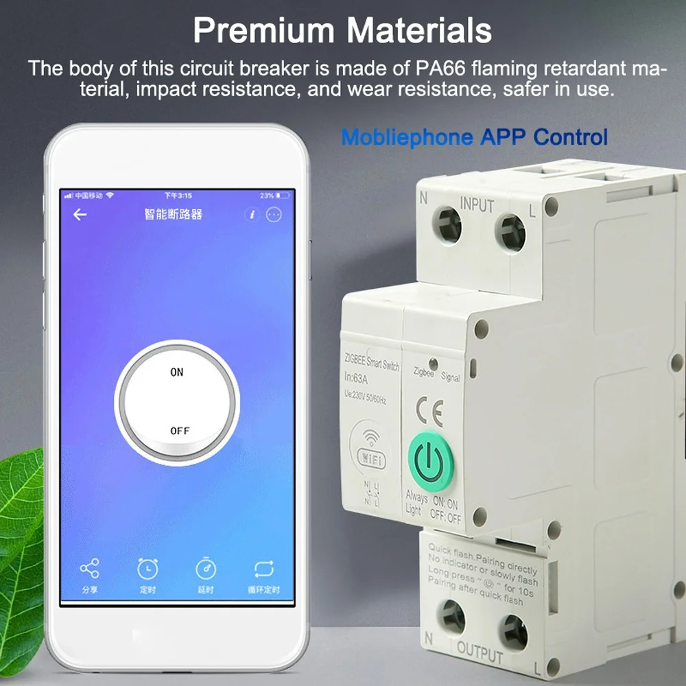 Zigbee Intelligent Circuit Breaker Wireless Mobilephone APP Remotely Control Home Automation Equipment with Voice Control Functi