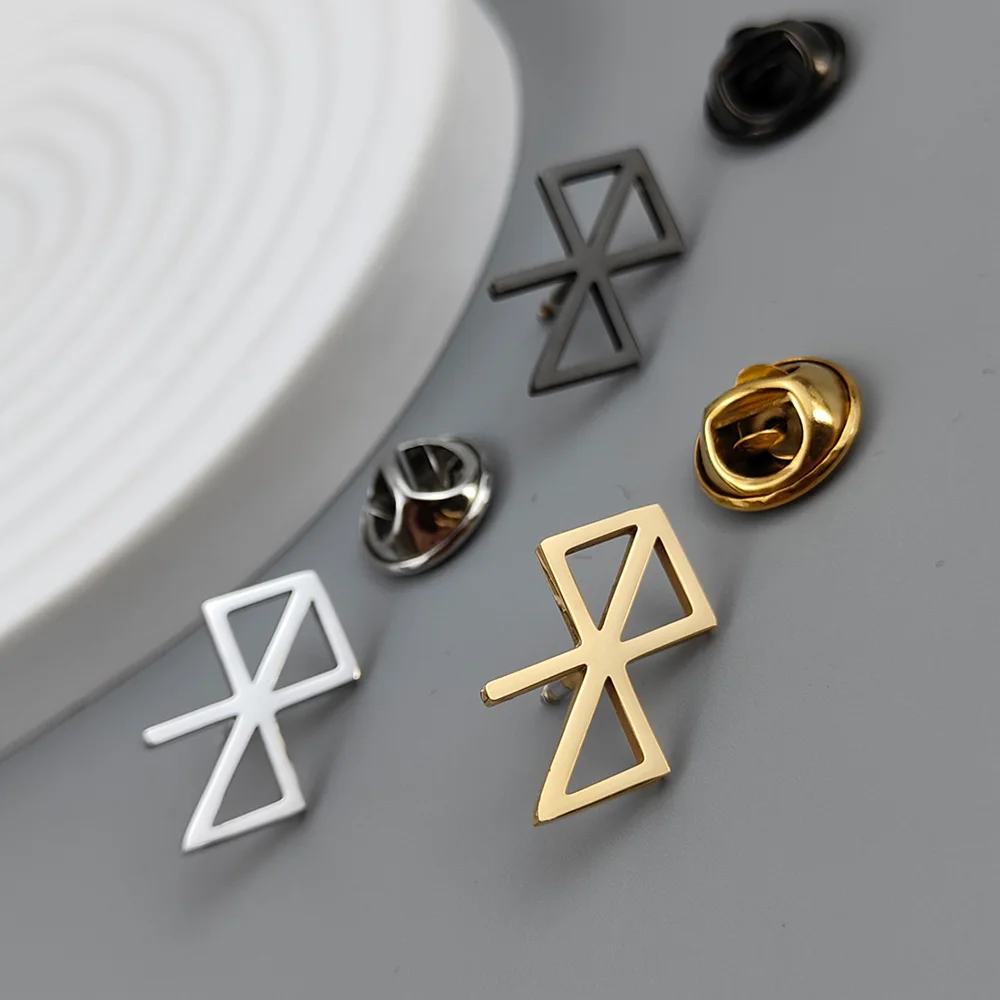 Stainless Steel 18K Gold Plated Hollow Geometric Symbol Lapel Pin Minimal Abstract Brooch Suit Collar Pin Fashion Jewelry Gift