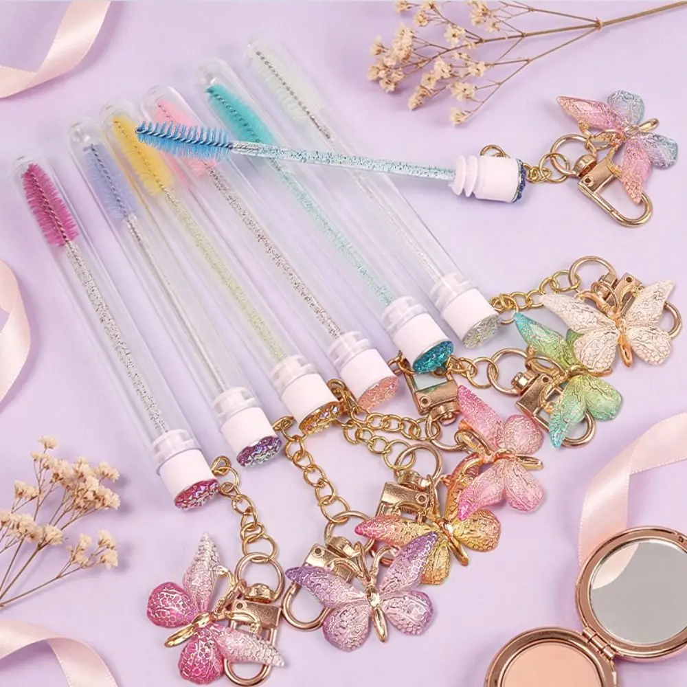 Gradient Color Eyelash Brush Crystal Handle Portable Mascara Wand Butterfly Pendant Precision Bristles Eyebrow Brush Applicator