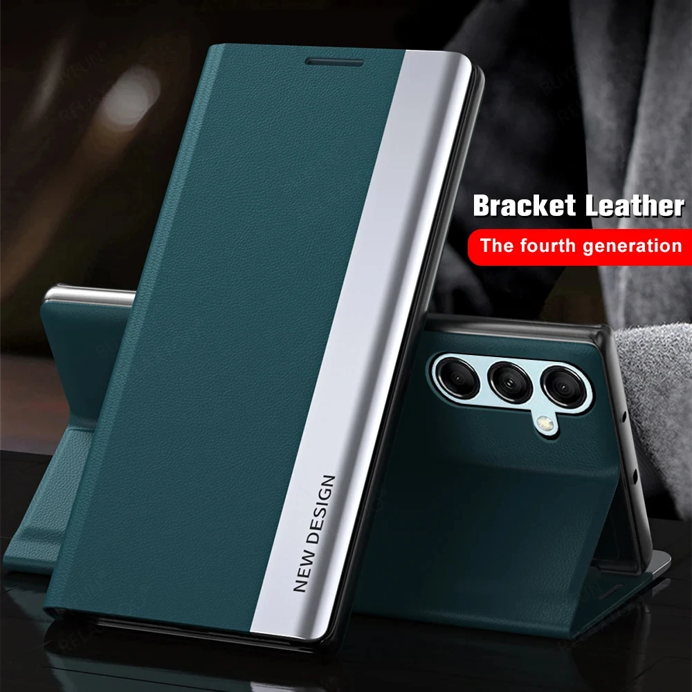 Plating Leather Magnetic Case For Samsung A55 5G A35 A15 A54 A34 A14 A24 Capa For Samsung A53 A33 A13 A52 Stand Flip Phone Cover