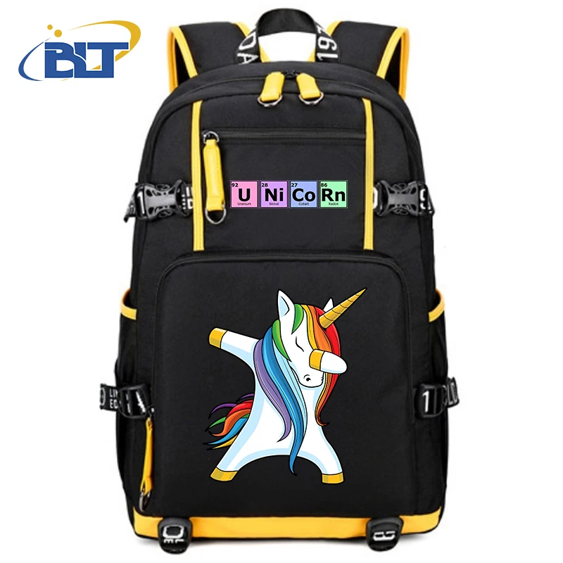 Mochila con estampado de unicornio para estudiantes, bolsa de viaje con usb para exteriores, regalo para niños y niñas