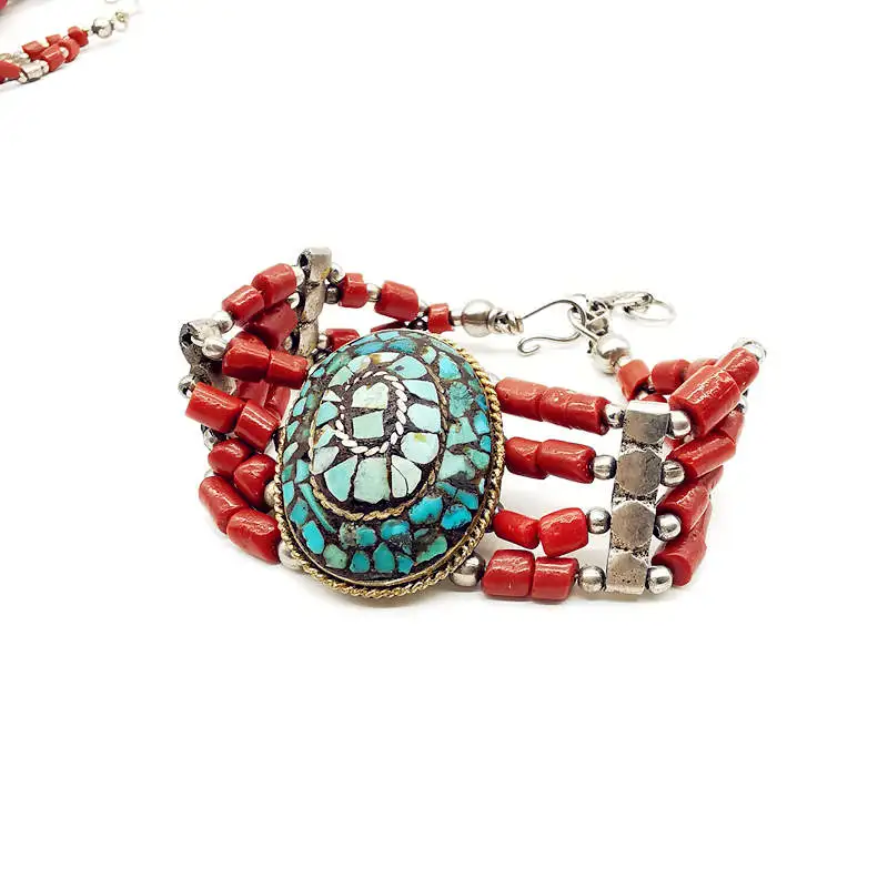 Tibetan Fashion Bracelet Red Sherpa Lampwork with Brass Tag Bracelets 2024 New BB-009