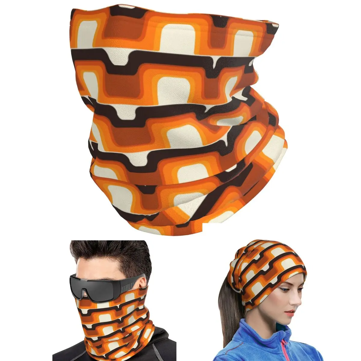 Mid-Century Modern Meets 1970s Orange Bandana Neck Cover Magic Scarf Hiking Fishing Balaclava For Men Women Adult Windproof