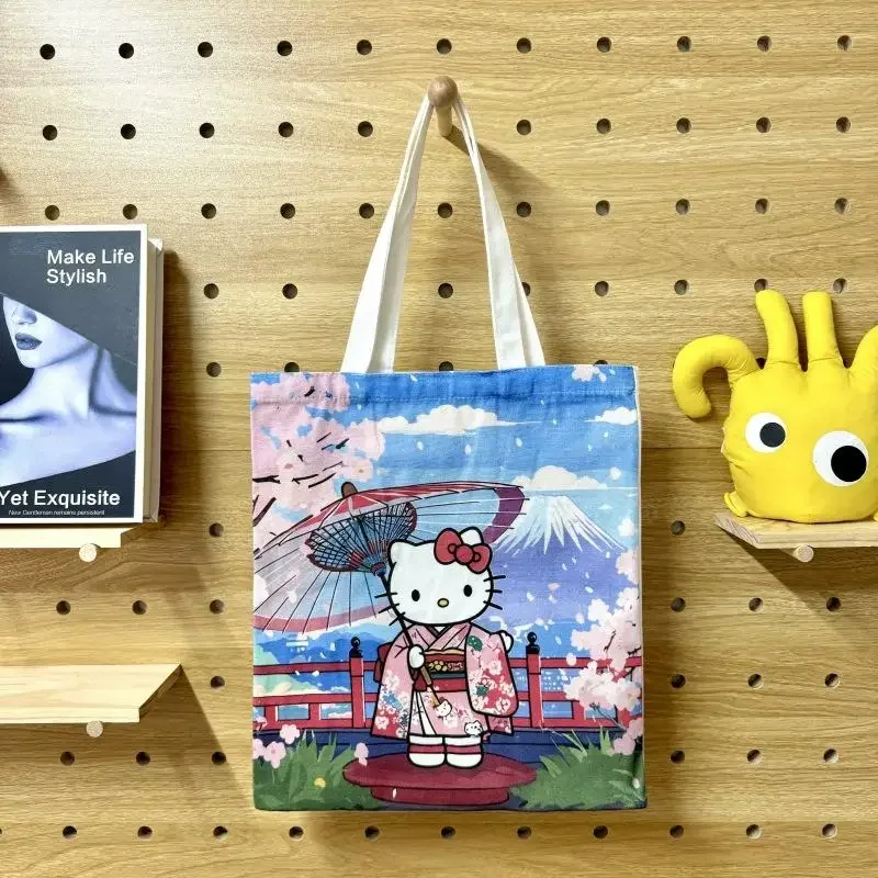 

Новая холщовая сумка Hello Kitty 2025 года, Сакура Hello Kitty, большая вместительная студенческая сумка на плечо, сумка с героями мультфильмов
