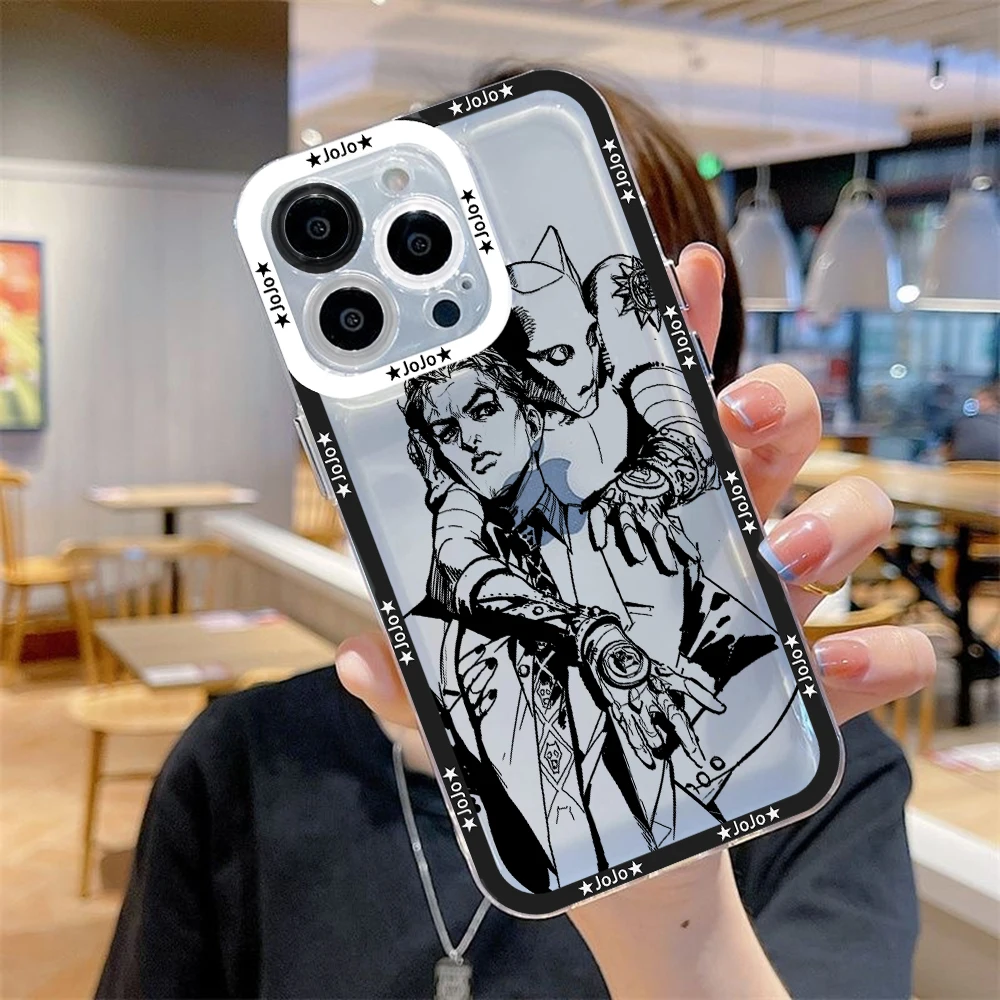 Anime JoJo\'s Bizarre Adventure Phone Case For iPhone 15 14 13 12 11 Mini Pro Max X XR XSMax 6 7 8 Plus SE20 Transparent Cover