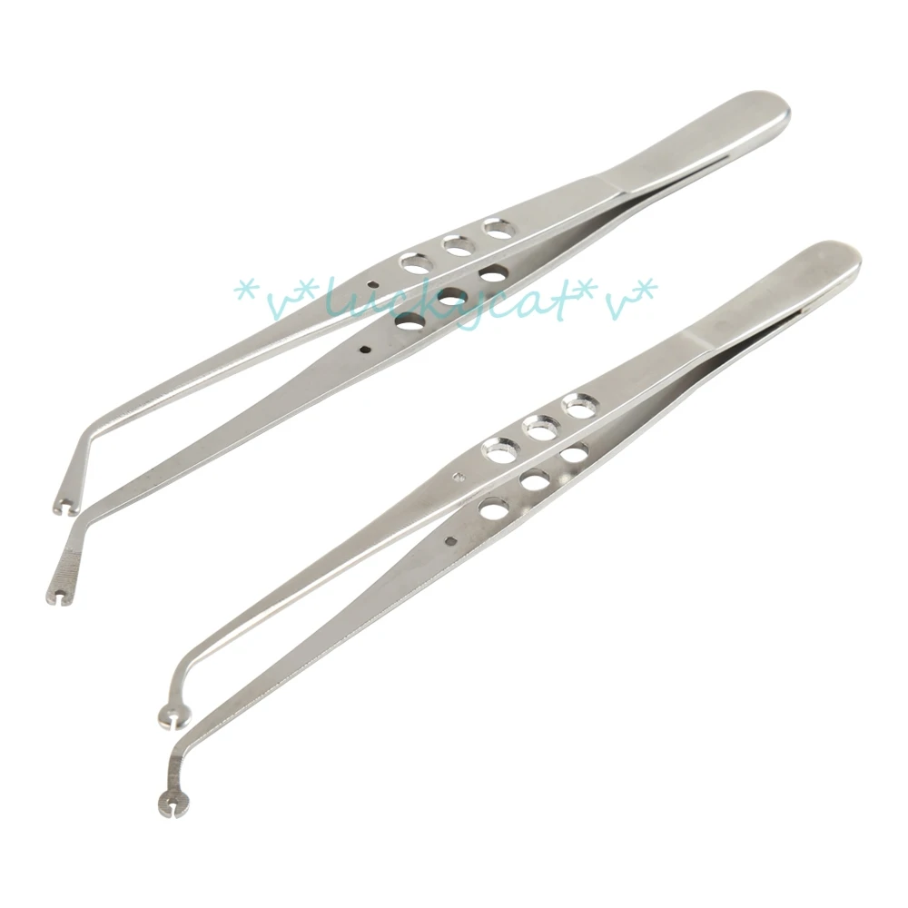 useful Stainless Steel Dental Surgical Suture Tweezers with Holes Dental Implant Suture Clamp Tweezers Oral Dental tool 2 Type