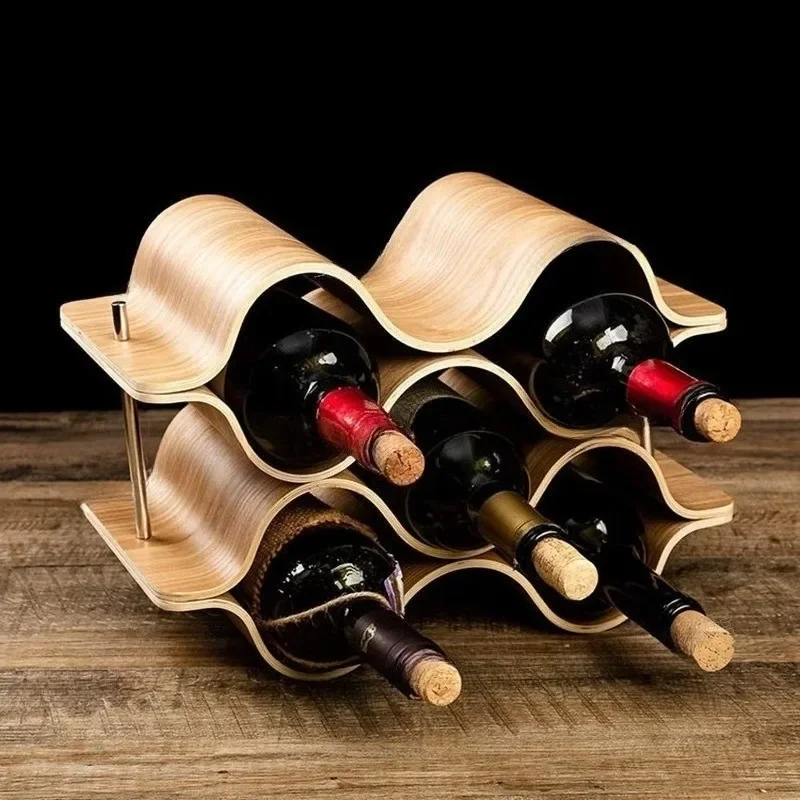 Wavy Wine Bottle Holders Wooden Wine Rack Elegant Modern Beer Bottles Storage Holder Luxury Interior Beer Racks Bar Accessories