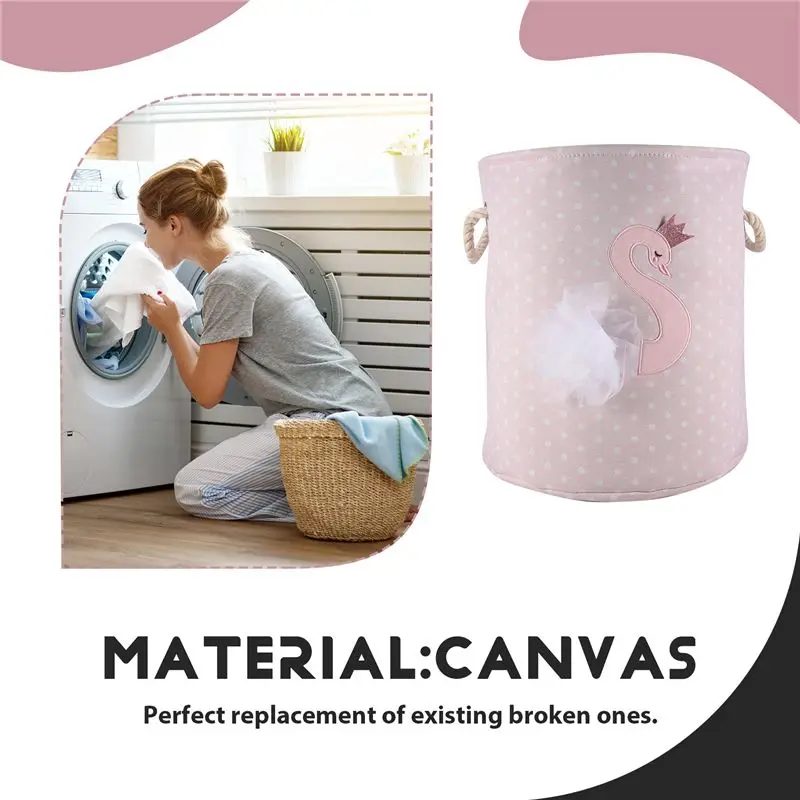 AT21-Dirty Laundry Basket Pink Swan Organizer Basket Drawstring Storage Baskets For Books D35xh40cm