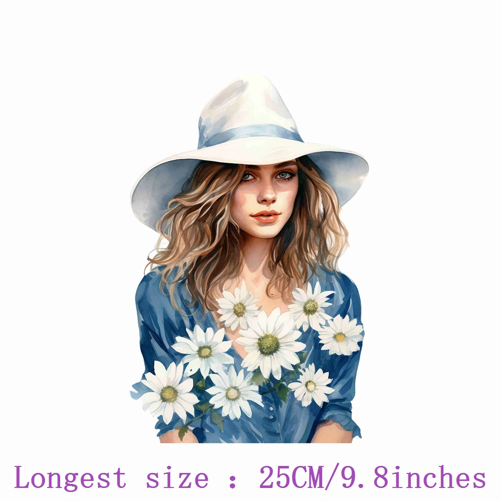 25cm Little Daisy Flower Cowboy Ironing Heat Thermal Transfer Sticker Fusible Applique Iron On Thermoadhesive Decal For Clothes