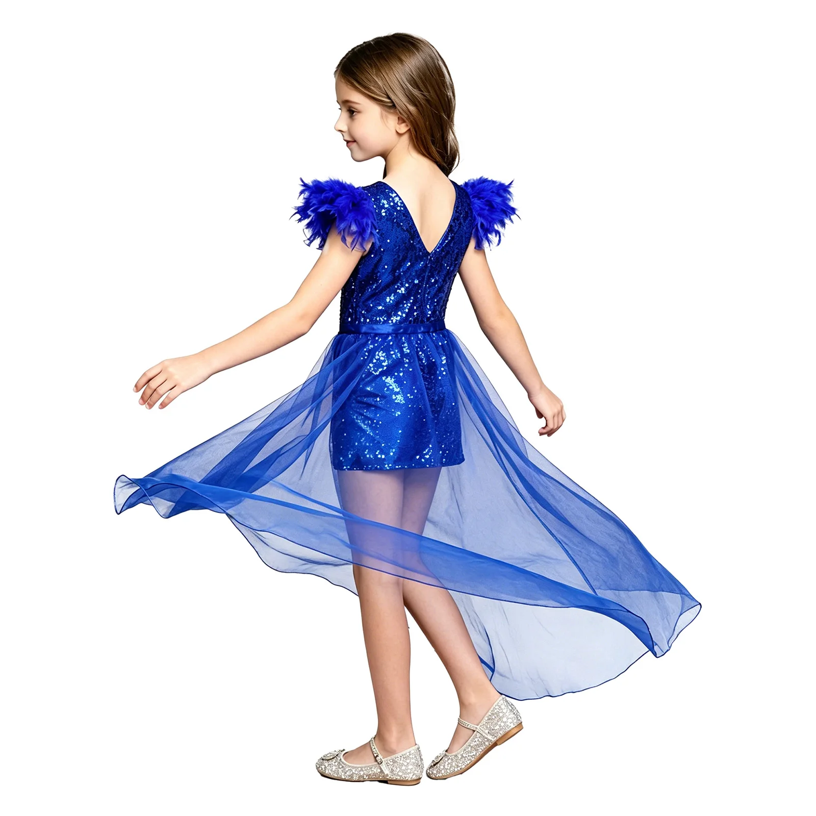Girls Glitter Sequin Feather Pageant Dress - usage example