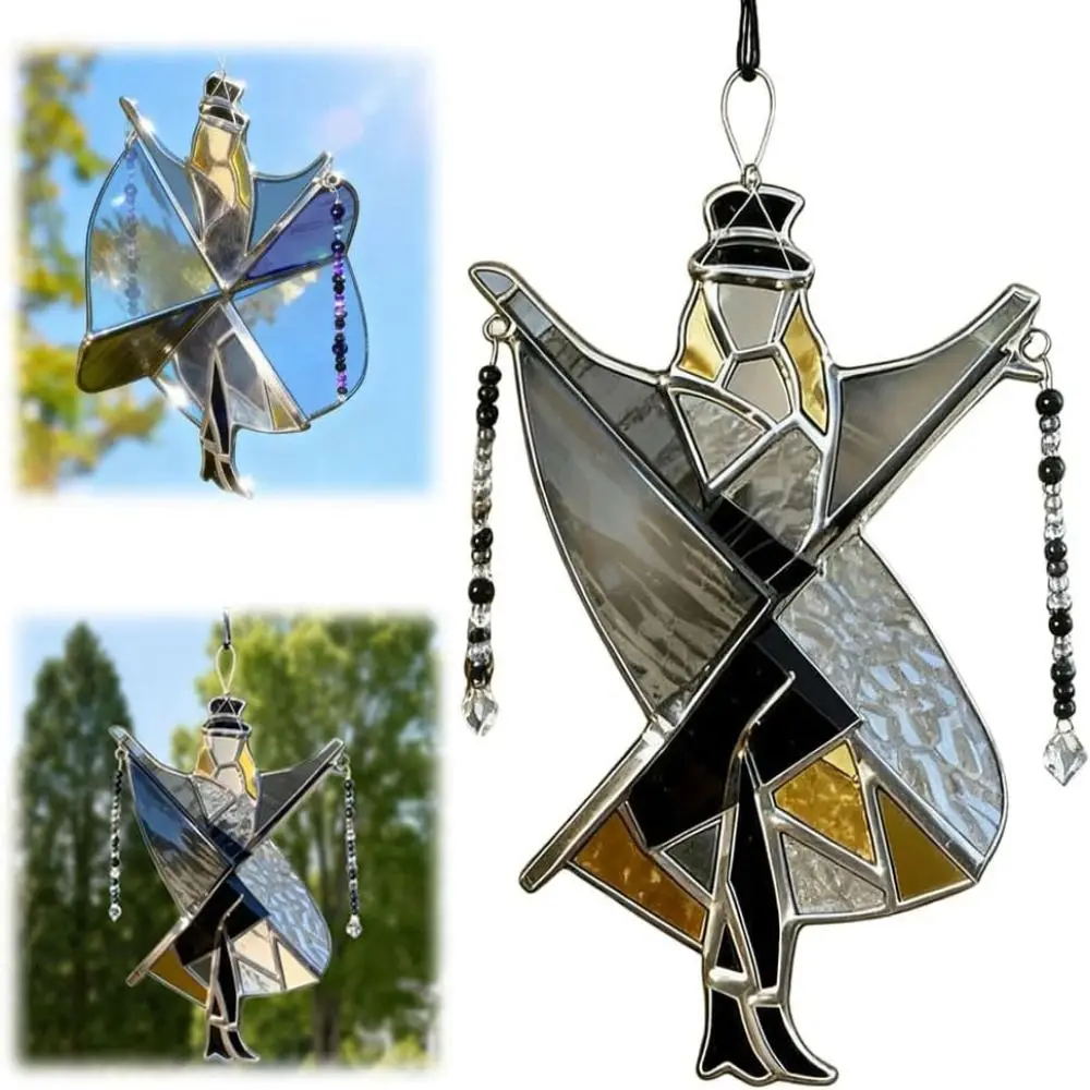 Handmade Stained Glass Spinner Dancing King Pattern Acrylic Wind Driven Decor DIY Hanging Style Kinetic Hanging Decor Window