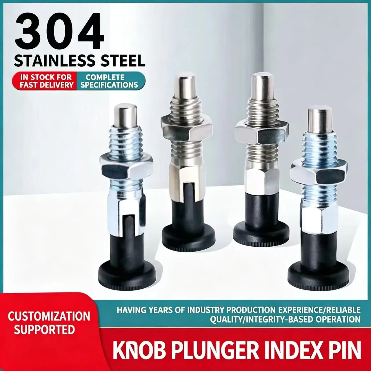 Self‑Locking Knob Indexing Plunger, Stainless Steel, Spring‑Return Locating Pin, Coarse‑Thread Spring Plunger