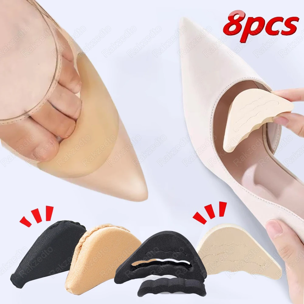 8pcs Forefoot Insert Pads Toe Plug Soft Sponge for High Heels Pain Relief Reduce Shoe Size Filler for Too Big Shoes Accessories