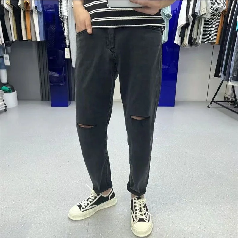 

Мужские легкие джинсы-карго на весну-осень, свободные прямые брюки, модные эластичные джинсовые штаны, повседневные длинные брюки