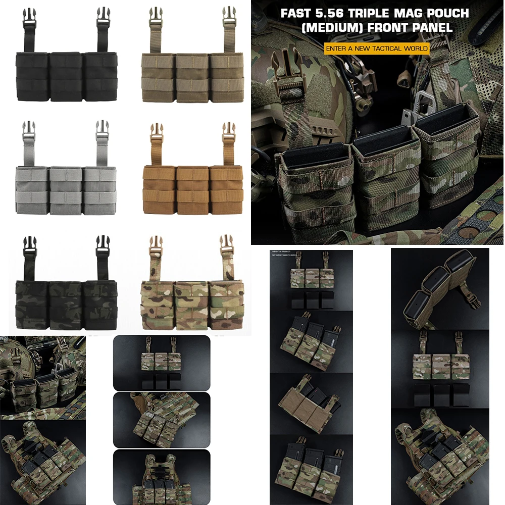 

NEW High Quality Tactical Vest Hunting CS FAST 5.56 Triple Mag Pouch (Medium) Front Panel Quick Release Buckle Triple 5.56 7.62