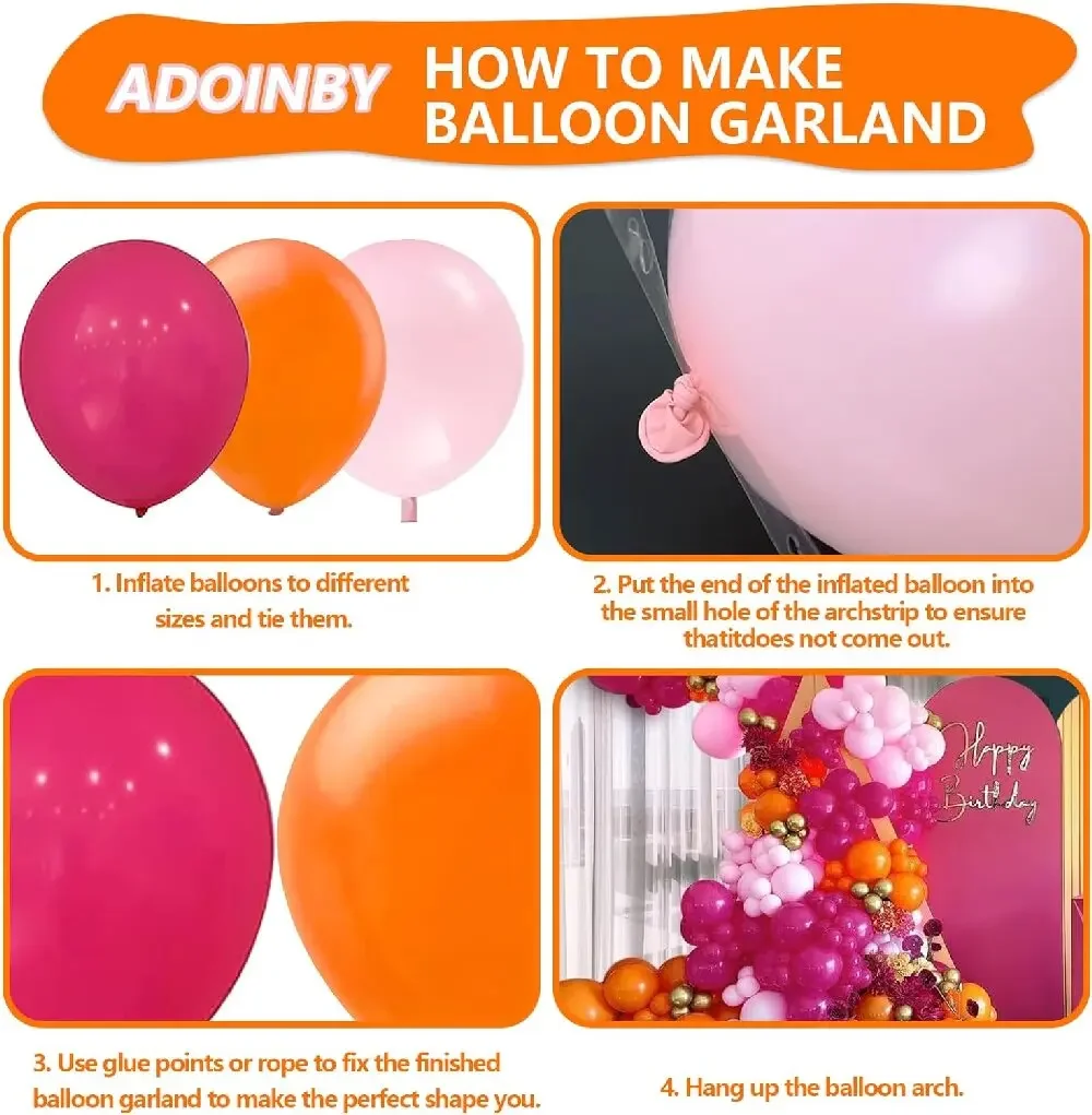 طقم قوس بالونات لاتكس وردي وبرتقالي مكون من 123 قطعة - زينة حفلات بألوان الباستيل لعيد الميلاد وحفلات استقبال المولود الجديد وحفلات الزفاف وحفلات الزفاف