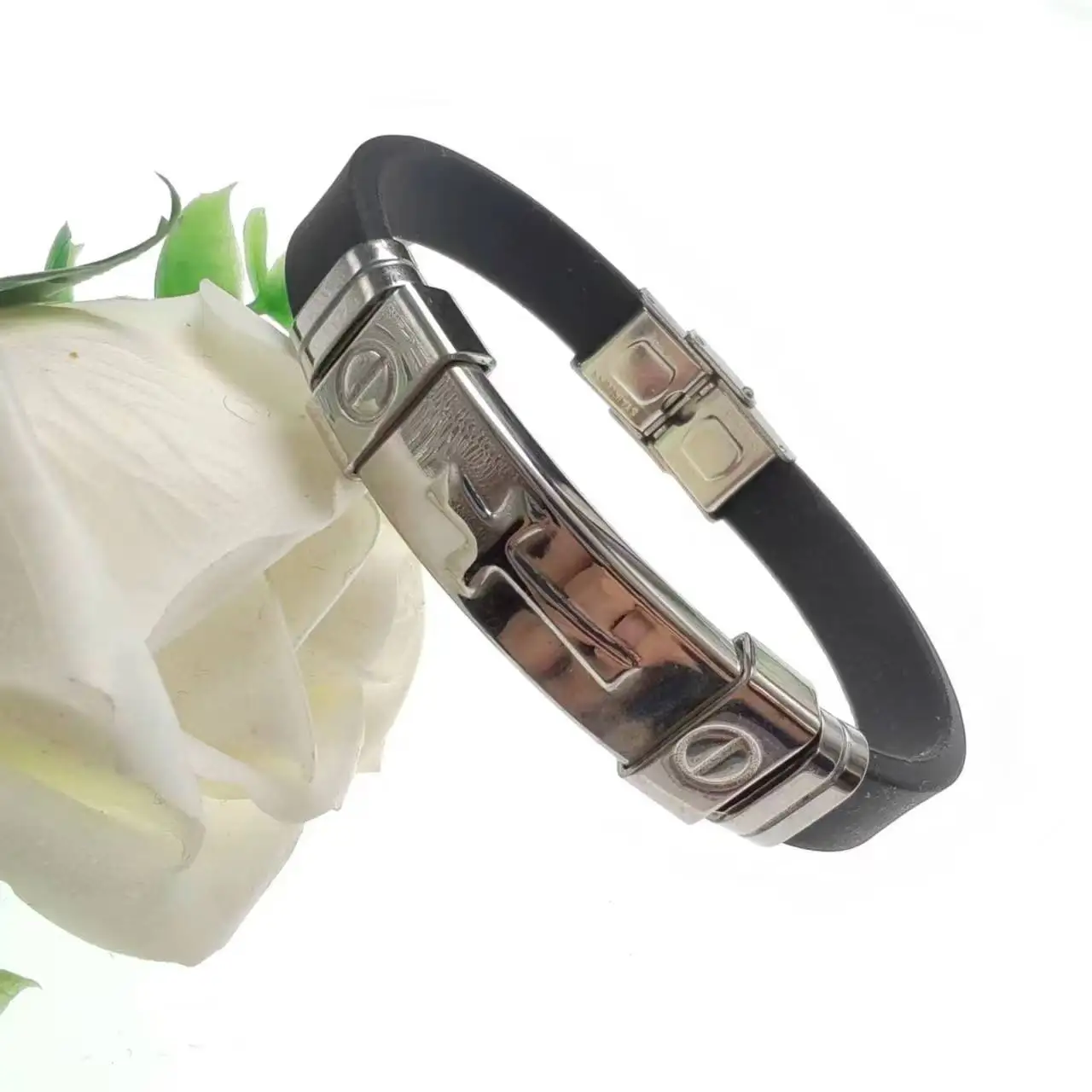 

10PCS/SET Screws male cross bracelet Silicone bracelet titanium bangle hand ring wrist length belt Metal color