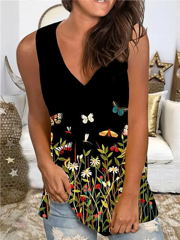 Summer Flower 3D Print Vest Women\'s Fashion Floral Streetwear Tank Tops Sleeveless V-Neck Female Ladies Camisole Woman Clothing