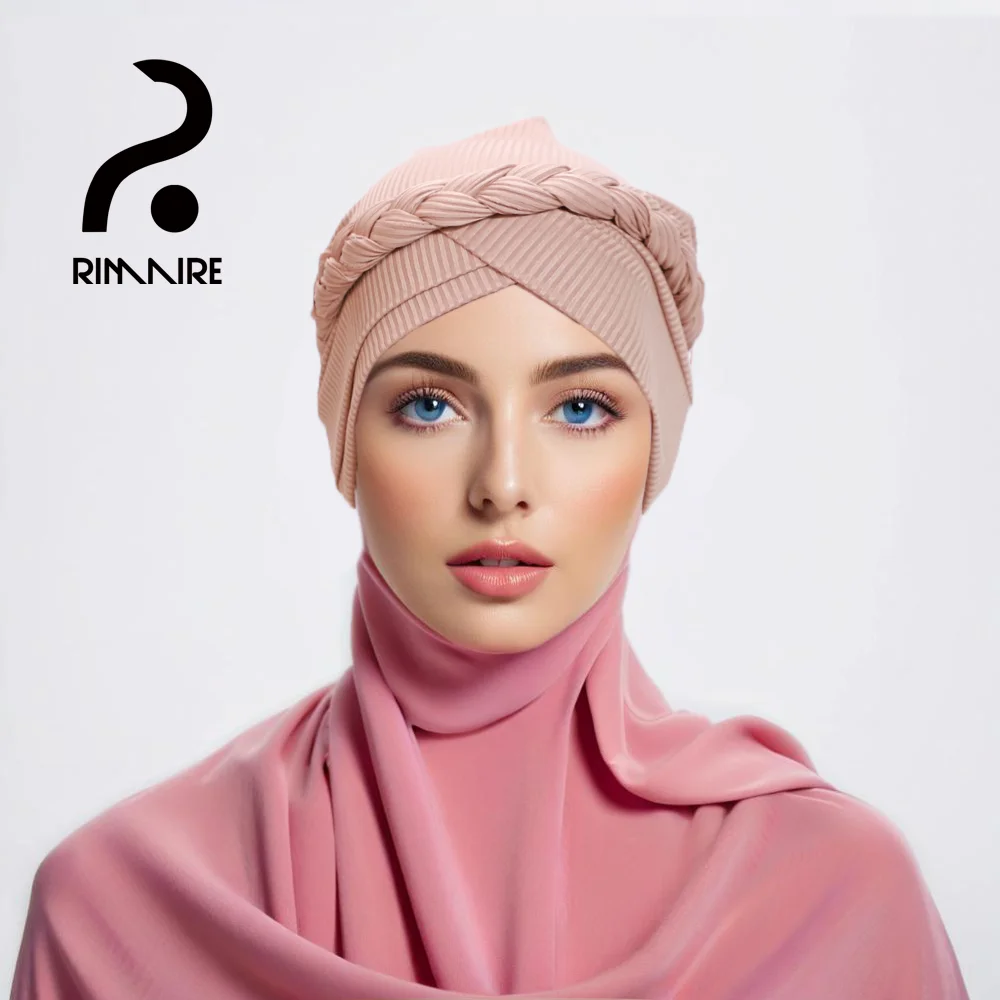 

RIMAIRE Fashionable Stripe Hijab for Woman New Headscarf with Braid Pure Hijabs Soft Elastic and Comfortable Turban