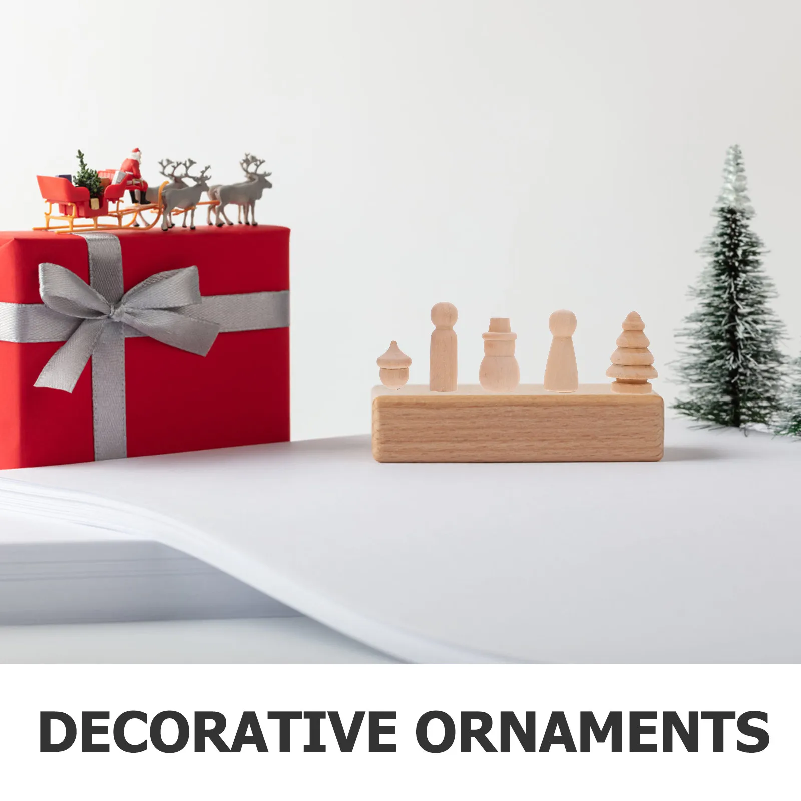 30Pcs Natural Wood Peg People Unfinished Christmas Figures Snowman Tree Pine Cone Shapes DIY Holiday Crafts Family Activity