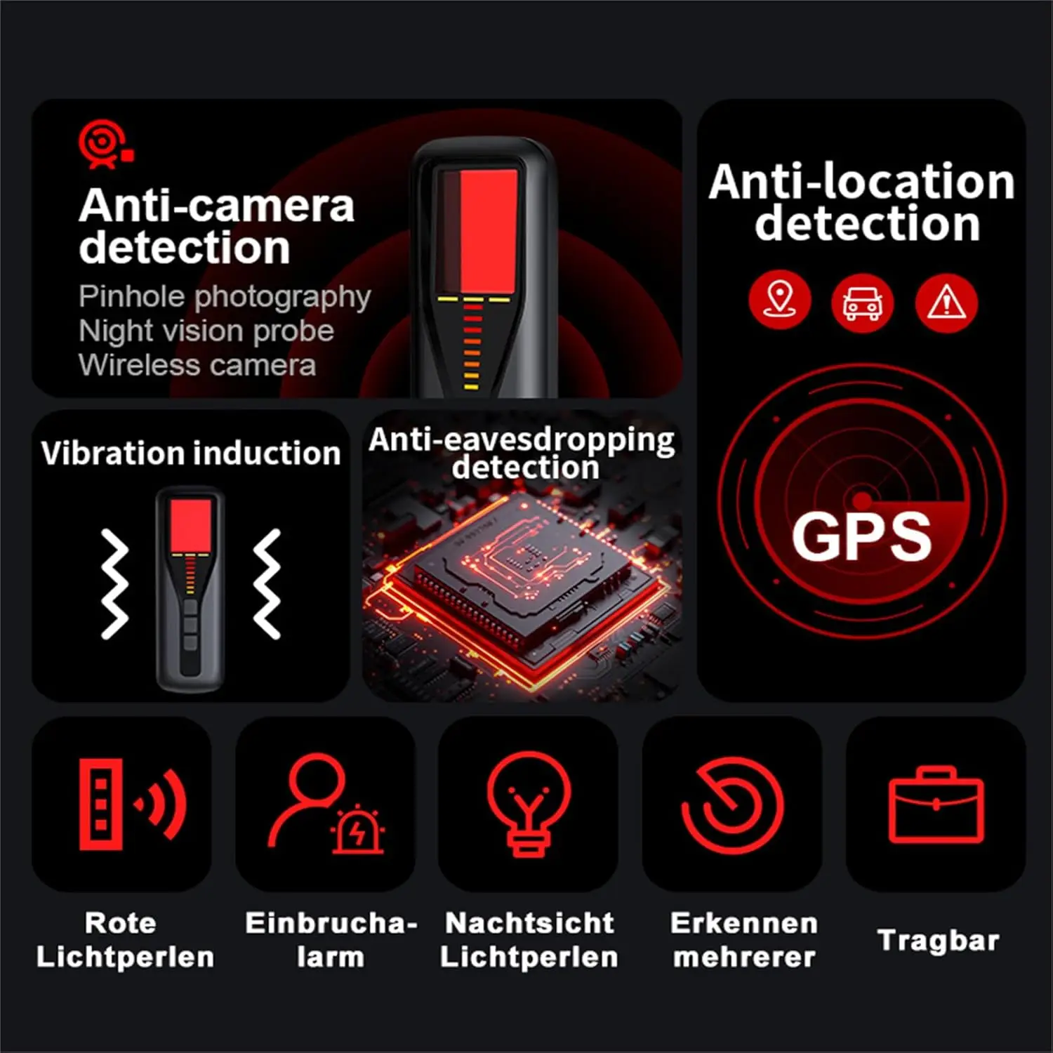 숨겨진 카메라 탐지기 LED 디스플레이 안티 스파이 카메라 탐지기 헌터 GPS 추적 버그 미니 카메라 RF 신호 스캐너 카메라 찾기
