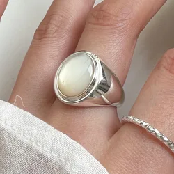 BF CLUB 925 Sterling Rings for Women Fashion Geometric Handmade Irregular Shell Sonte Ring Party Christmas Gift