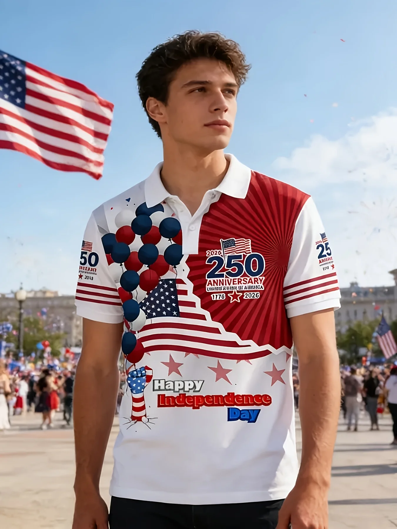 

Men's USA 250th Independence Day Polo Shirt 3D Print Balloons USA Flag Patriotic Short Sleeve Top 2026