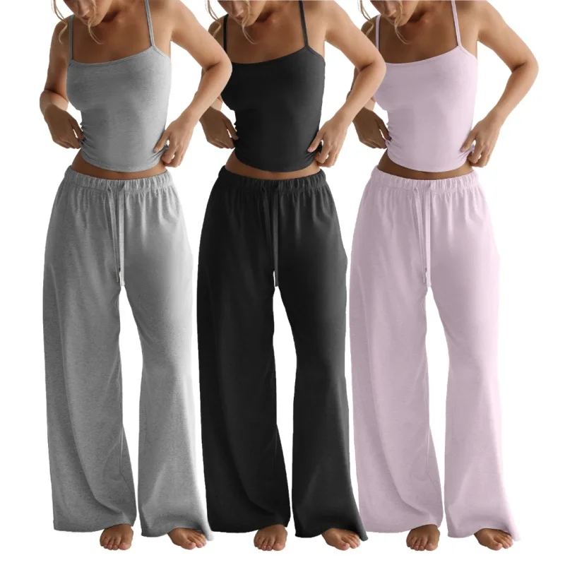 

2026 summer European and American vest suspender navel trousers casual wide-leg trousers lazy wind suit women