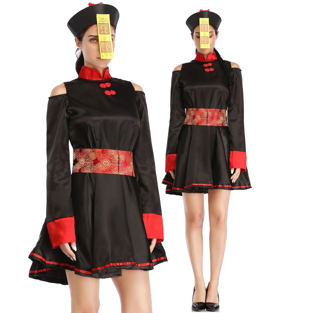 

Хэллоуин Косплей Костюм Кровавый Зомби Вампир Китайский Ретро Вышитый Печатный Мандарин Платье Зомби