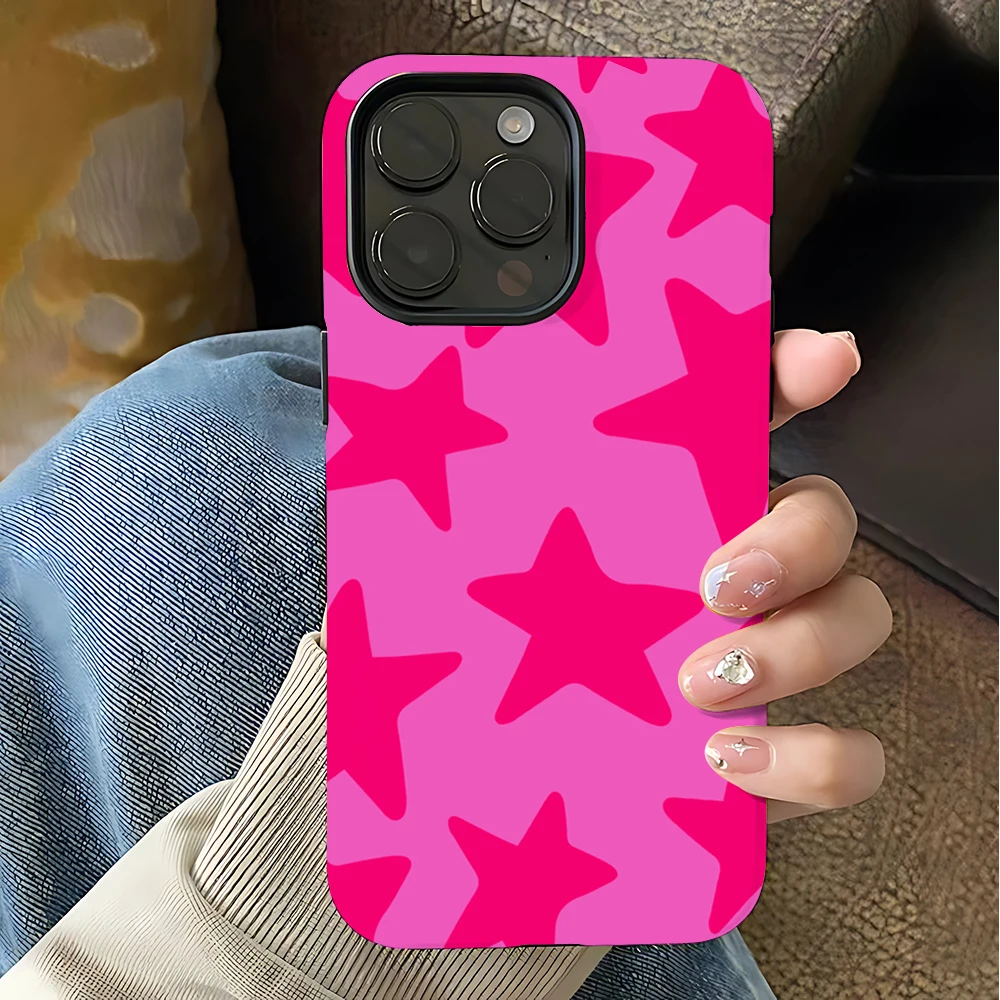 패션 아트 심플 스타 패턴 아이폰 16 15 14 13 12 11 프로 맥스 플러스 럭셔리 마그네틱 이중 레이어 백 커버