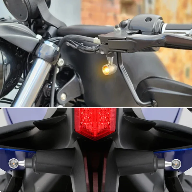 Motorcycle LED Turn Signal Light Chrome Bullet Moto Led Brake Stop Lights 8mm 12V Mini Signal Lamp For Honda Yamaha Cafe Racer