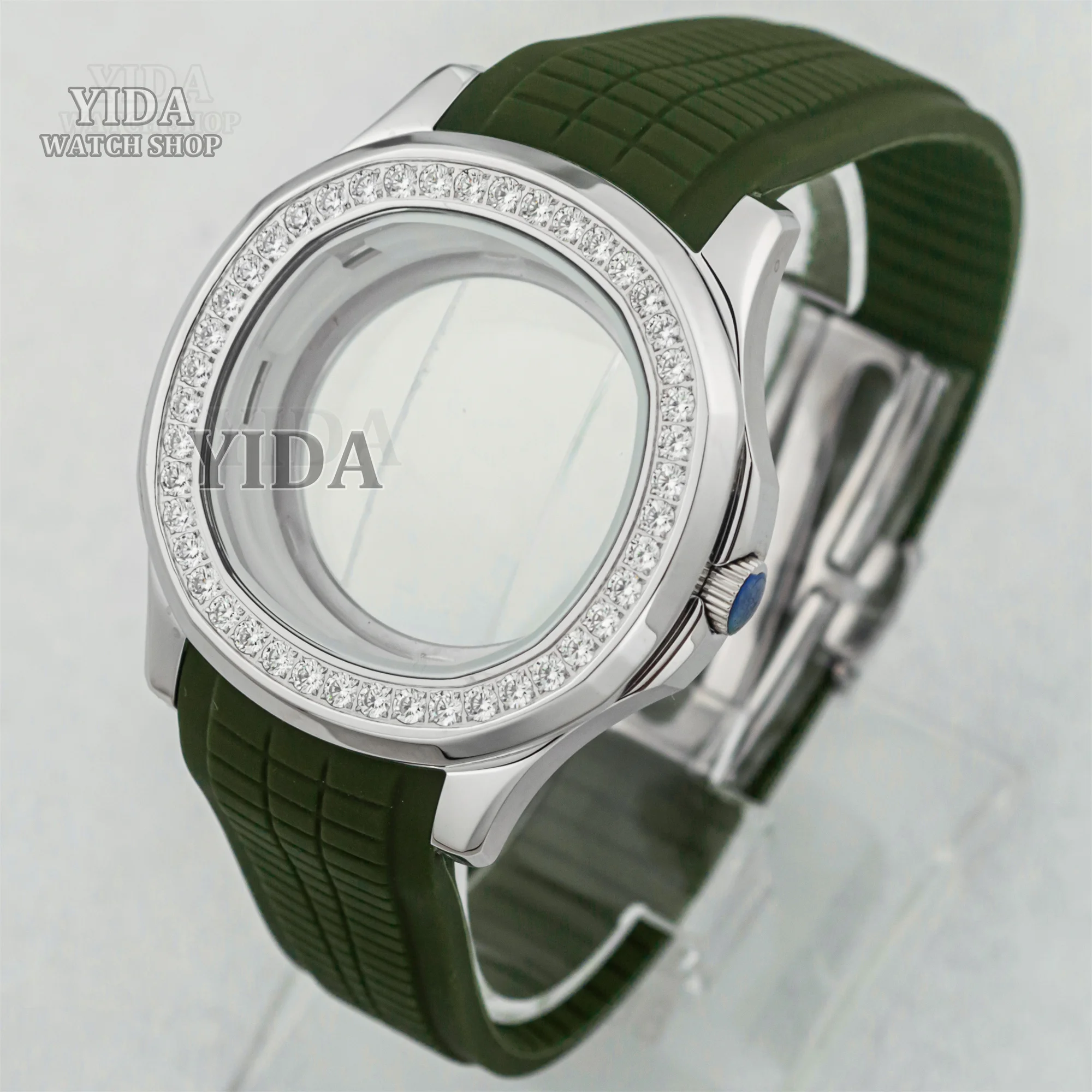 For AQUANAUT Nautilus Diamond NH35 Watch Case Rubber Strap Sapphir Glass 10ATM Waterproof MOD Case for NH35/36 Movement Replace