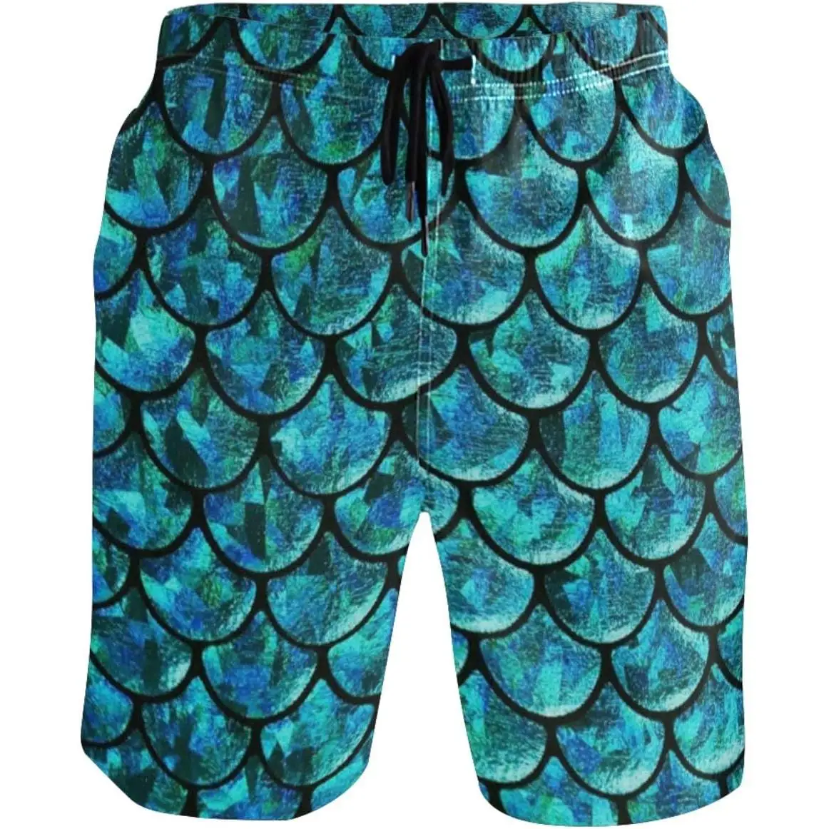 Blue Scale Summer Mens Swim Trunks Mesh Liner Swimming Trunks Men's Bathing Suit Quick Dry Swim Shorts