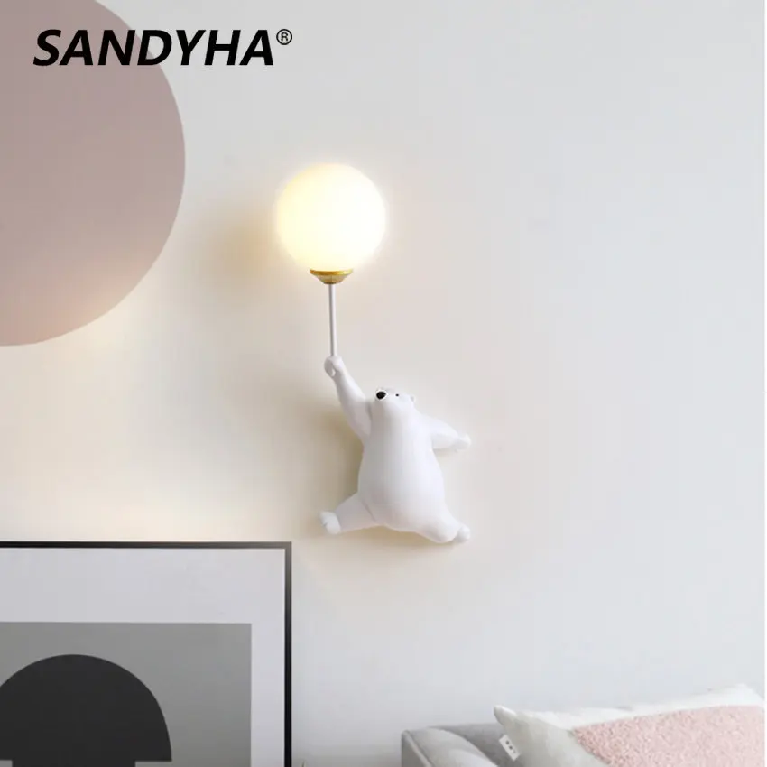 

SANDYHA Bear Led Wall Lamp Children's Room Moon Ball Lights Kids Girl Bedroom Bedside Home Decor Corridor Nursery Sconces