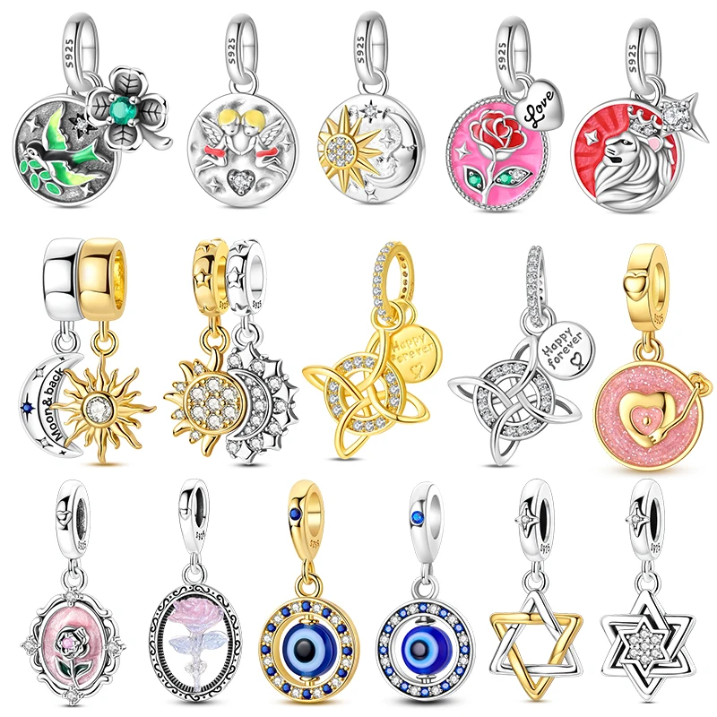 925 Sterling Silver Charms Beads Sun And Moon Amulet Pendant Charms Fit Original Bracelet Necklace DIY Women Jewelry Gifts Hot