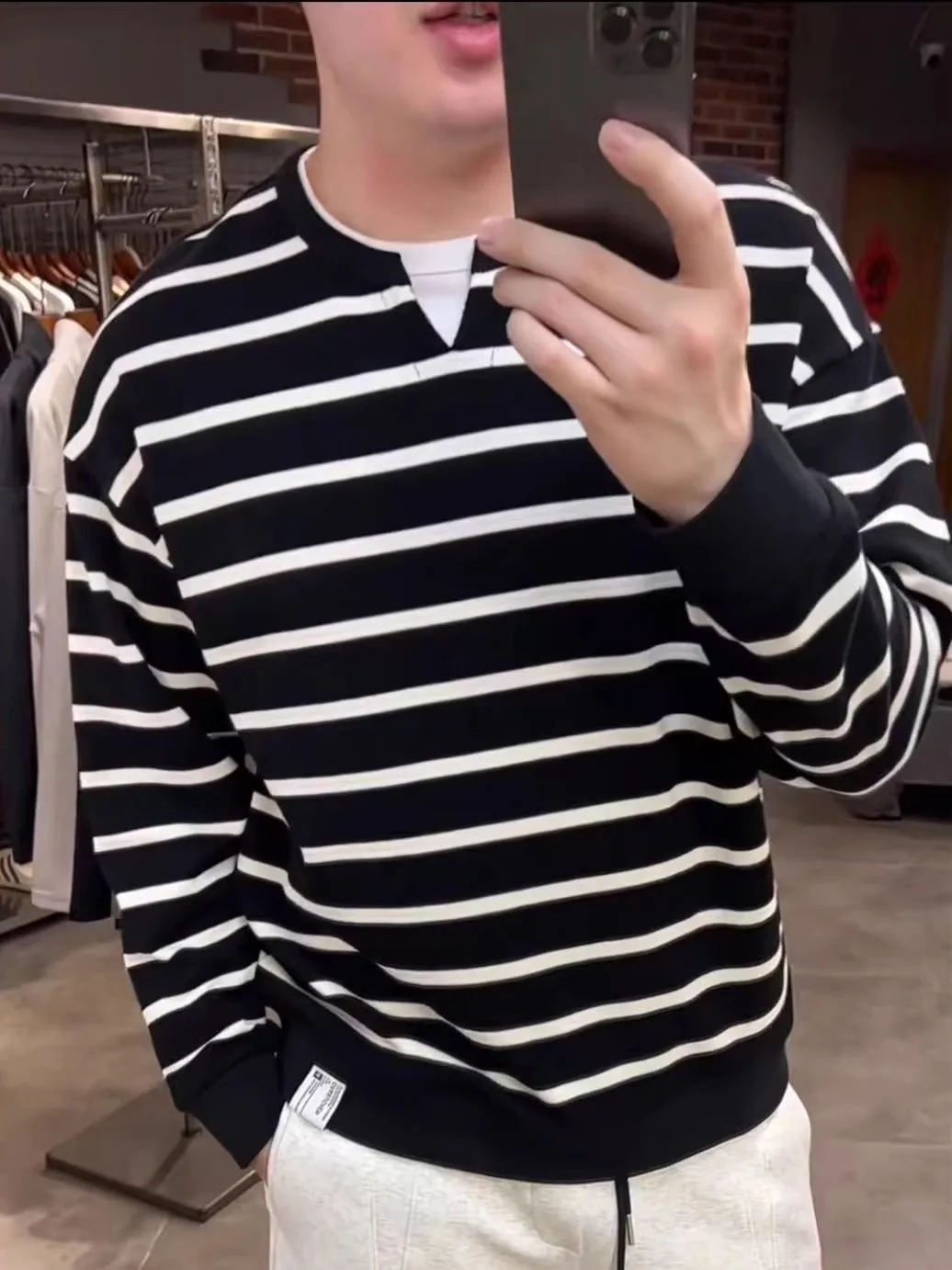 

Men's Faionable Striped Long Sve Hoodie Casual Henry Collar Top Breathable Loose Fit Comfortable Cotton Polyester Blend