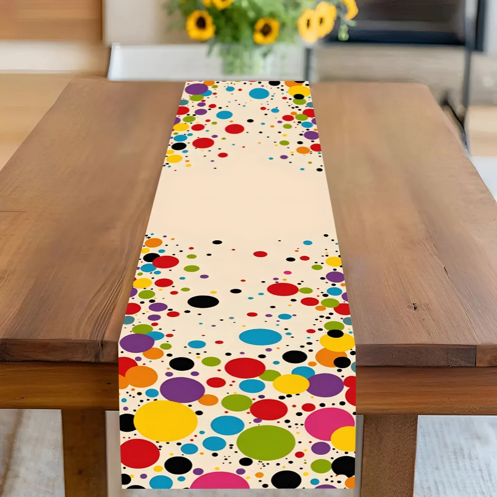 Colorful Circles Bouquet on White Table Runner - Rectangular Table Cover for Banquet, Party Gifts, Dining Room & Coffee Table