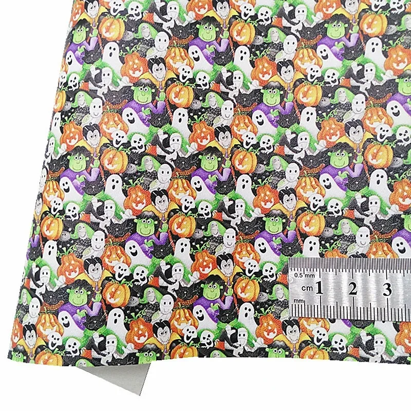 Halloween Faux skórzany zestaw pajęczyny duchy dynie drukowane syntetyczna skóra brokat zamszu dla łuk DIY 21x29CM Q1435