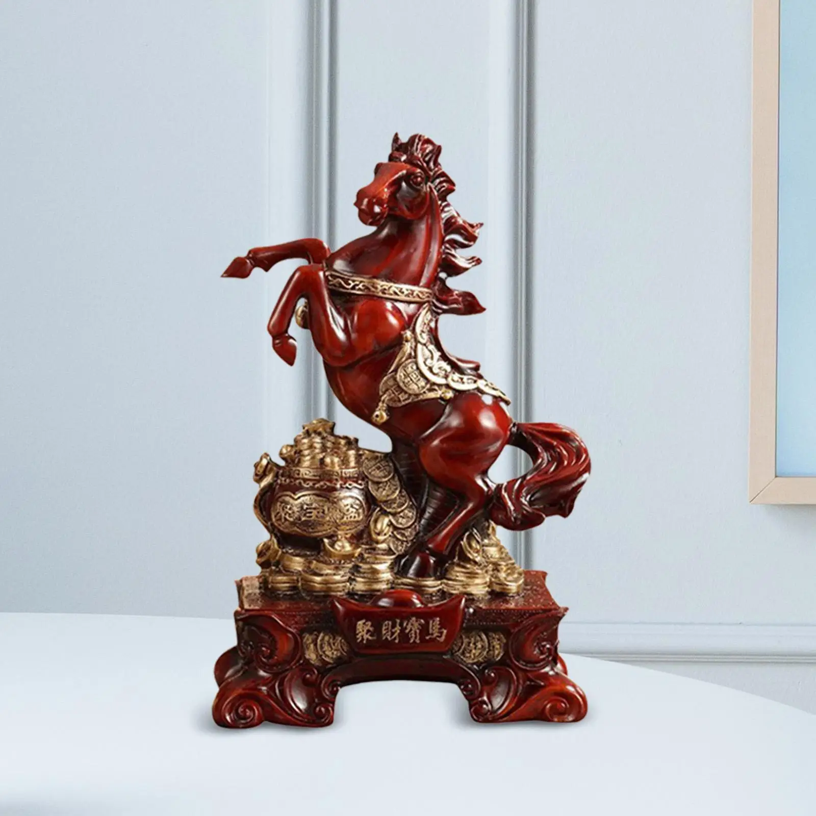 Horse Statue Standing Table Feng Shui Decor Entrance Living Room Chinese Zodiac Auspicious Horse Bookcase Gift Horse Sculpture