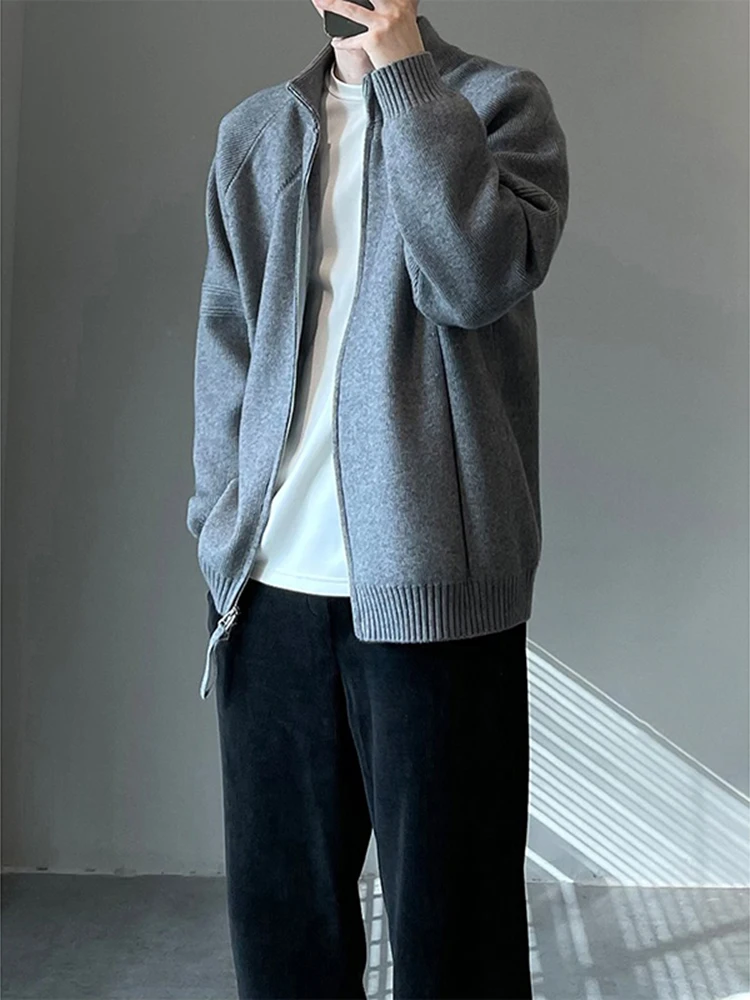 Cleanfit ey Knitted Open Cardigan Men's Sle Autumn High-End Lazy Korean Stand Collar Double Zipper Sweater Loose Fit Casual