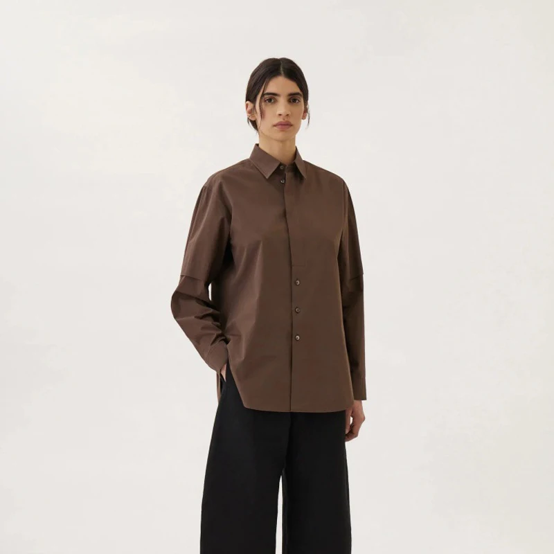 

Женская деловая рубашка Commute Sle из хлопка с длинным рукавом, воротником на пуговицах, в винтажном стиле, премиум-качество