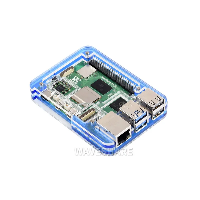 

Transparent and Blue Acrylic Case for Raspberry Pi 5, Supports installing Official Active Cooler