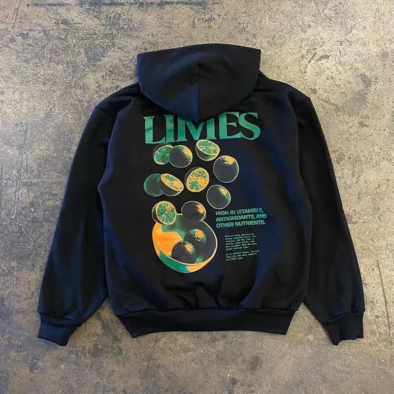 

100% Pure Cotton Lime American Vintage Hip-hop High Street Loose Hooded Sweatshirt for Men and Women, Plus-size Versatile Top
